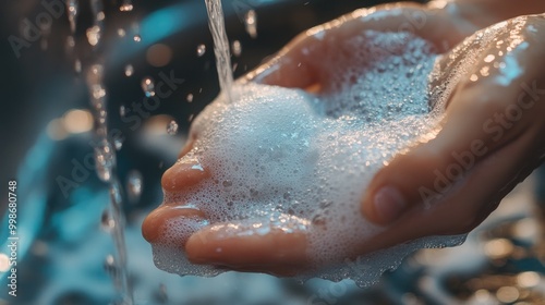 Close-Up of Soapy Hands Under Running Water