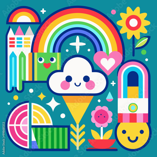 Download Vibrant And Charming Collection Of Rainbow Illustrations Eps File For Design. photo