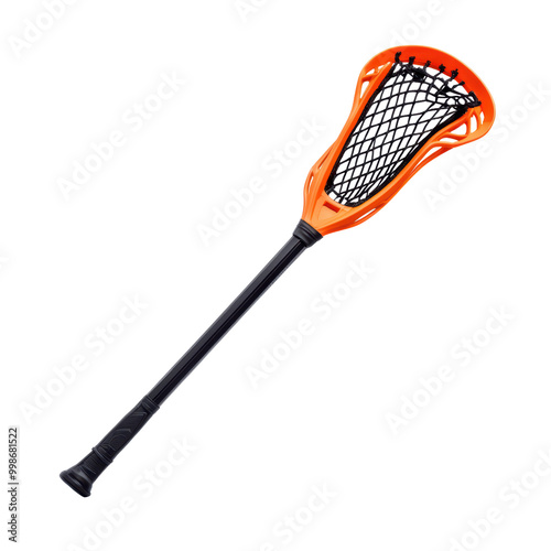 Bright orange lacrosse stick on a transparent background photo