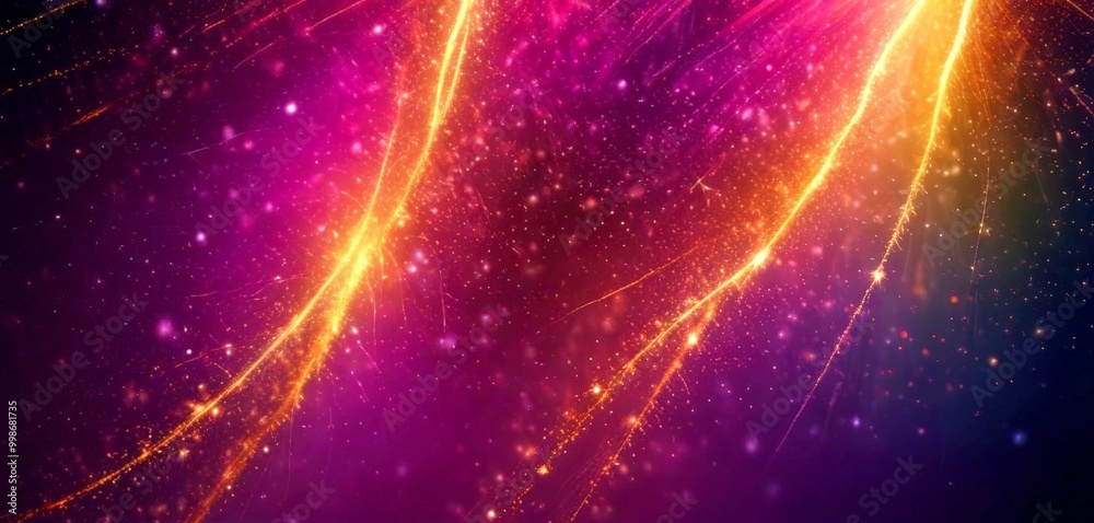 a vibrant, abstract scene of colorful lights and particles, with a gradient of purple, orange, and yellow hues The background is dark, creating a contrast that highlights a vibrant, abstract scene of colorful lights and particles, with a gradient of purple, orange, and yellow hues The background is dark, creating a contrast that highlights