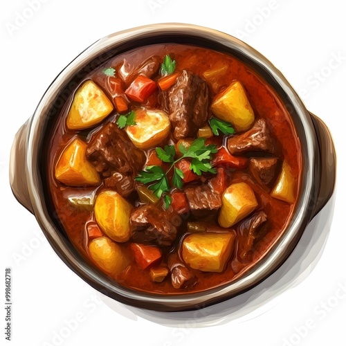 Hungarian Goulash - Traditional Beef Stew with Potatoes and Vegetables.