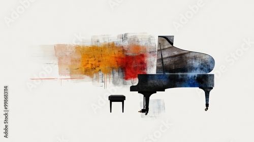 Jazz piano art with minimalist watercolor for contemporary decor prints