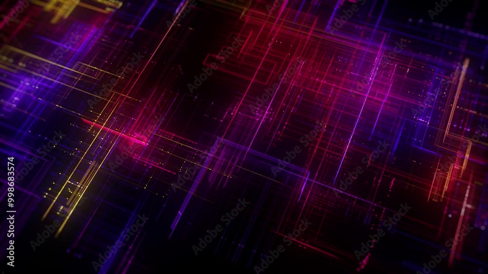 Advanced 3d Technology Digital Neon Grid/ Animation of an abstract technology background with 3d neon grid structure slowly spinning and depth of field blur Advanced 3d Technology Digital Neon Grid/ Animation of an abstract technology background with 3d neon grid structure slowly spinning and depth of field blur