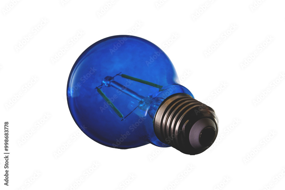 lampadina led blu su sfondo trasparente