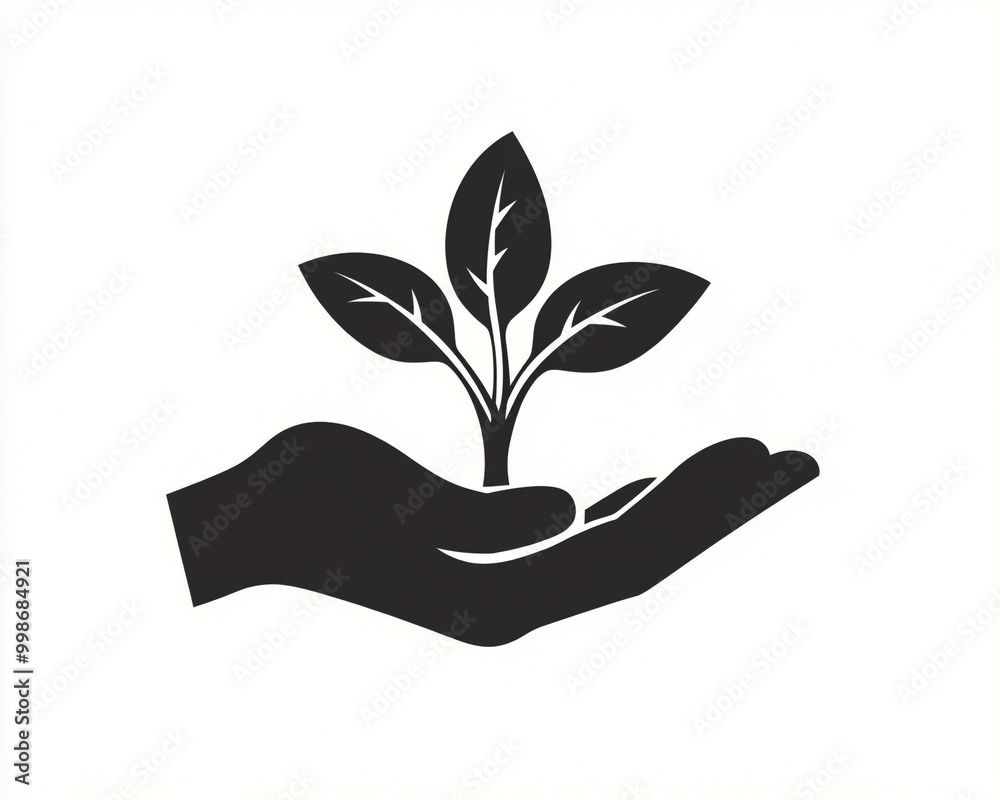 Hand-holding plant icon vector illustration on a white background, a simple silhouette in black color. Hand-holding plant icon vector illustration on a white background, a simple silhouette in black color.
