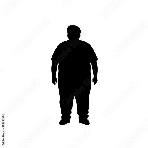 Overweight Man in T Shirt Silhouette Vector Illustration Transparent Background