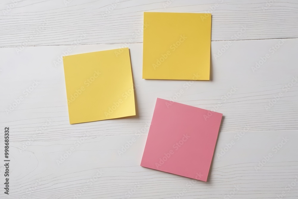 three sticky notes are placed on a white wooden surface three sticky notes are placed on a white wooden surface