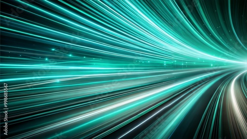 Dynamic abstract background with mint green light trails for modern design concepts