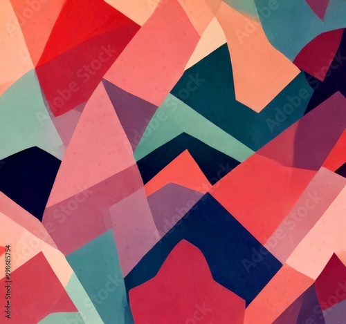 a vibrant abstract composition of overlapping geometric shapes in various shades of pink, blue, green, and purple photo