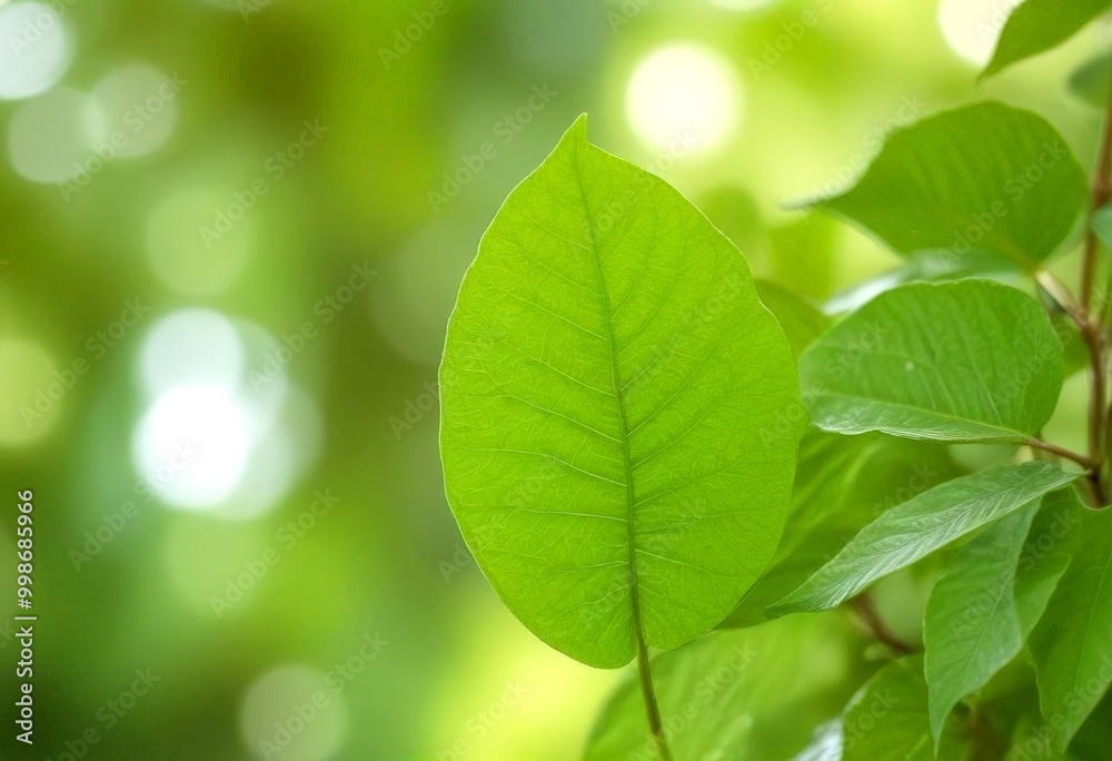 A close-up view large, vibrant green leaf with a serrated edge, set against a blurred, natural background A close-up view large, vibrant green leaf with a serrated edge, set against a blurred, natural background