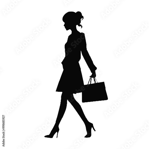 Shopping Girl Icon Silhouette Vector Illustration Transparent Background