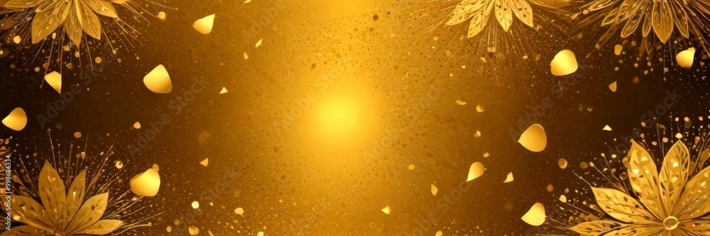a golden background with scattered golden petals and leaves, creating a sense of movement and depth a golden background with scattered golden petals and leaves, creating a sense of movement and depth