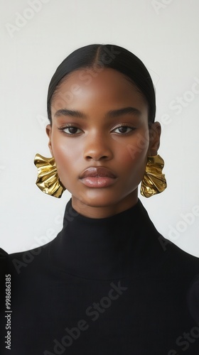 Sculptural jewelry model in elegant fashion portrait for modern style inspiration