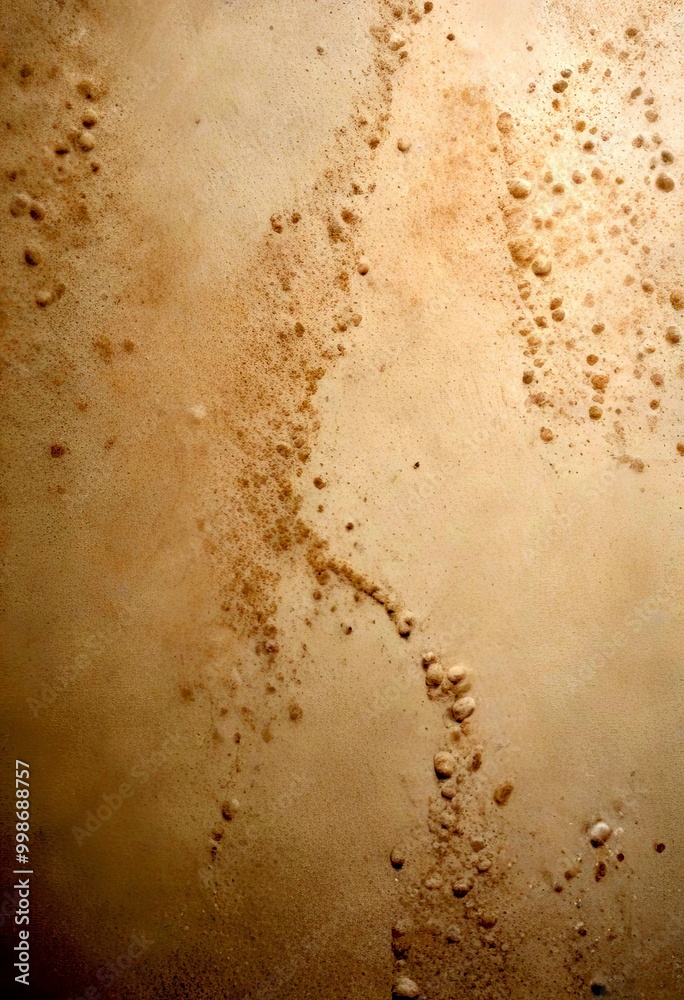 a close-up view textured surface, possibly a wall or a piece of paper, with small, irregularly shaped bubbles or spots scattered across it