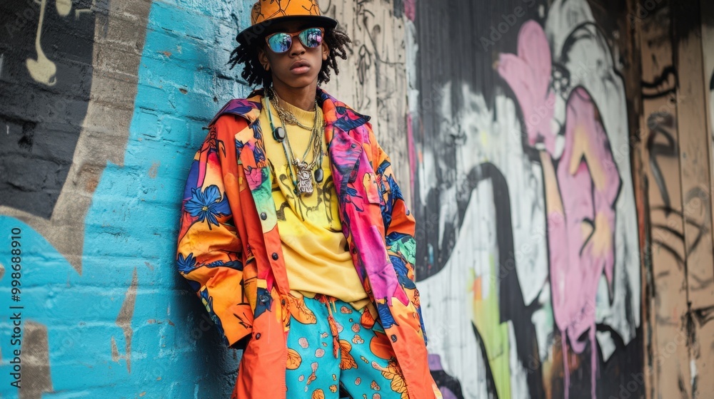 Fototapeta premium Vibrant spring fashion for teens in urban streetwear photo print