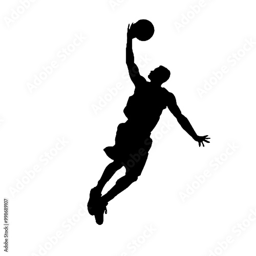 Player in Action Slam Dunk Silhouette Vector Illustration Transparent Background