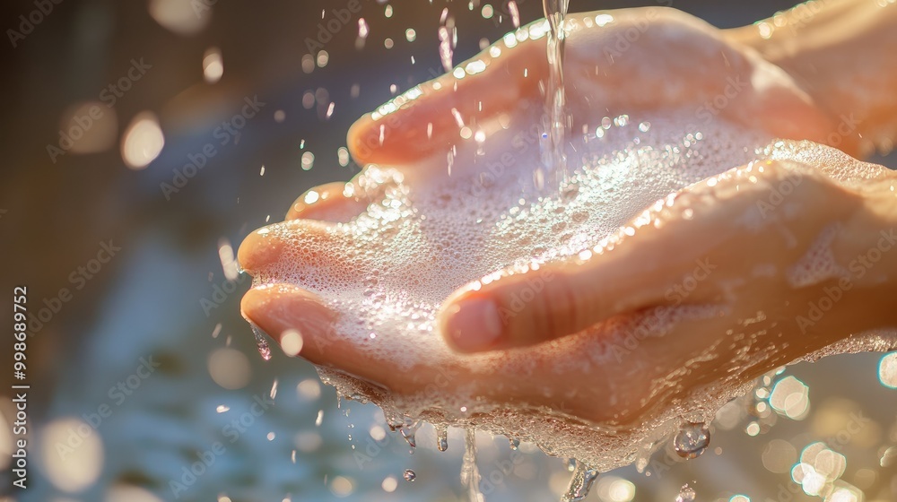 Fototapeta premium Soapy Hands Under Running Water Stream