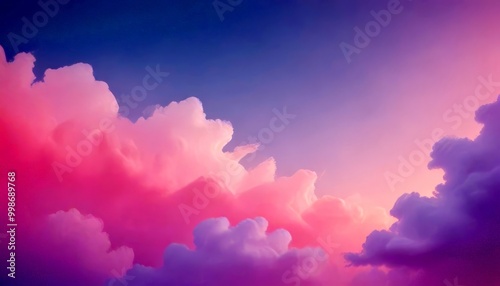 A serene sky with pink and purple clouds, transitioning from a deep blue to a soft pink hue, creating a captivating and dreamy atmosphere photo