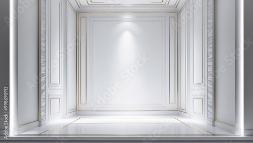 Luxurious White Interior background with Classical Moldings: Elegant Empty Room for High-End Design and Architecture Concepts