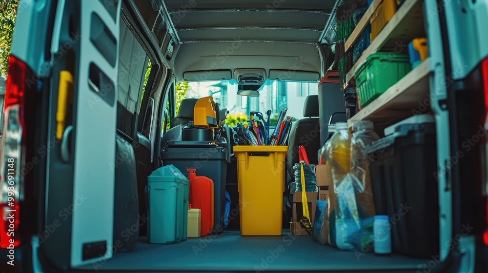 Cleaning Supplies in Service Van for House Preparation Cleaning Supplies in Service Van for House Preparation