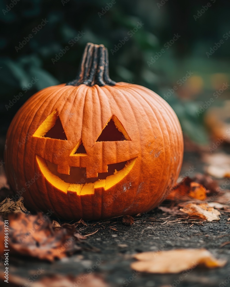 smiling pumpkin on the left side of the image