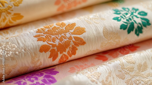 Colorful syrian damask silk fabric with intricate floral patterns for elegant design