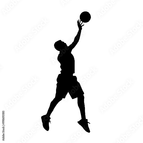 High-Flying Slam Dunk Silhouette Vector Illustration Transparent Background
