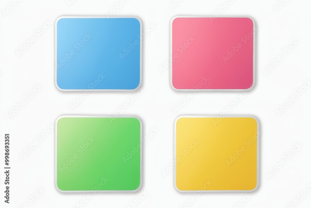 four square colored buttons with shadows on a white background four square colored buttons with shadows on a white background