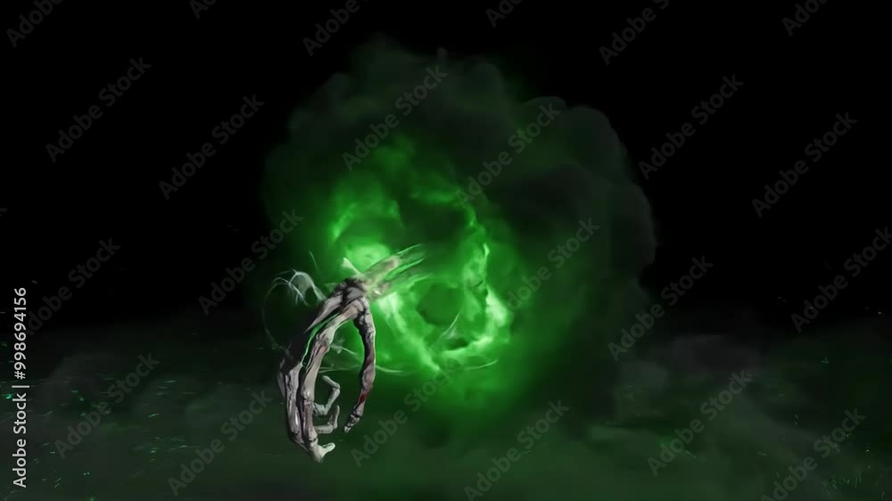 Large bright neon green explosion surrounded by swirls of smoke and flames Action Different Concept Super Slow Motion Animation, 4k Video