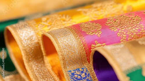 Elegant embroidery on kanjeevaram saree borders for festive celebrations and fashion photography photo