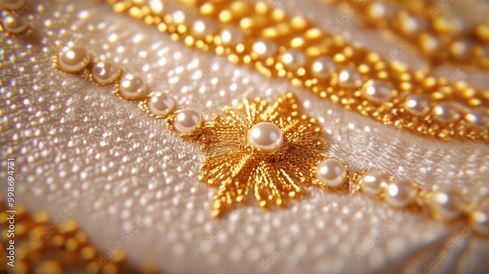 Elegant golden threads and pearls detail for luxury fashion design prints Elegant golden threads and pearls detail for luxury fashion design prints
