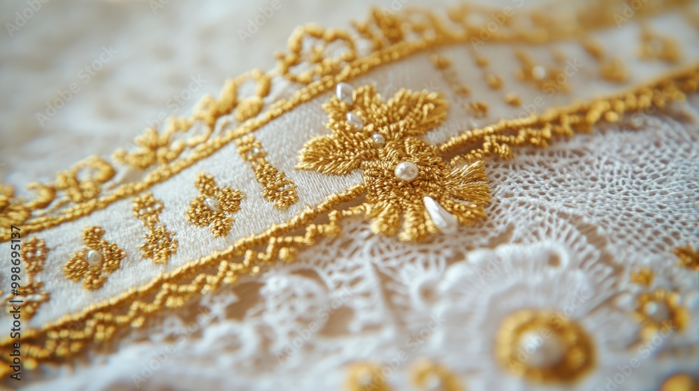 Elegant kokoshnik detailing with gold thread for traditional fashion and design Elegant kokoshnik detailing with gold thread for traditional fashion and design