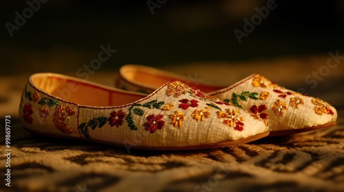 Handcrafted jutti shoes with floral embroidery for spring celebrations photo