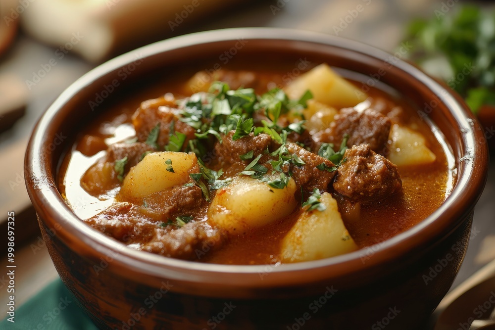 a Delicious Hungarian-style goulash soup - generative ai a Delicious Hungarian-style goulash soup - generative ai