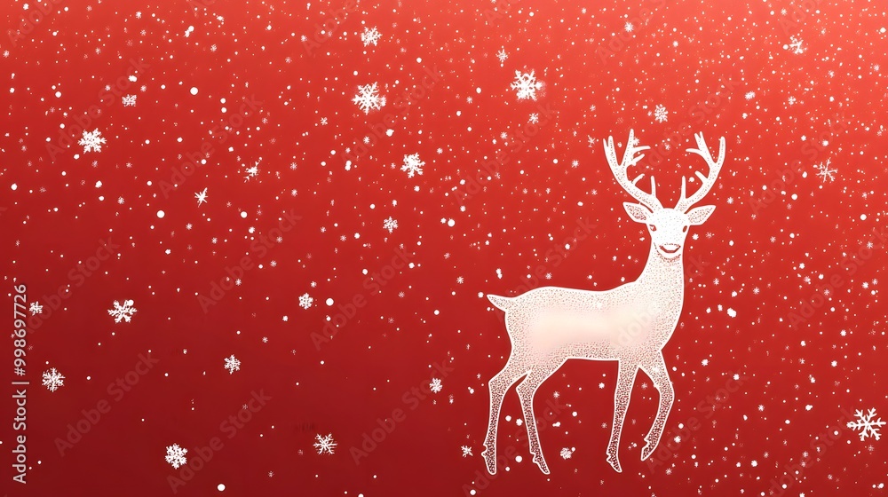 Red holiday background with white reindeer and snowflake icons scattered throughout Red holiday background with white reindeer and snowflake icons scattered throughout