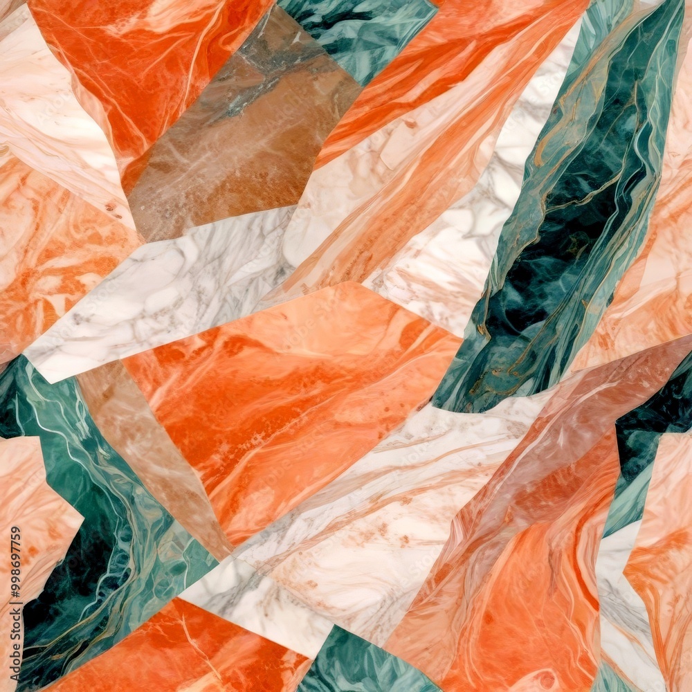 custom made wallpaper toronto digitala vibrant abstract pattern composed of overlapping and intersecting marble-like tiles in various shades of orange, green, and white