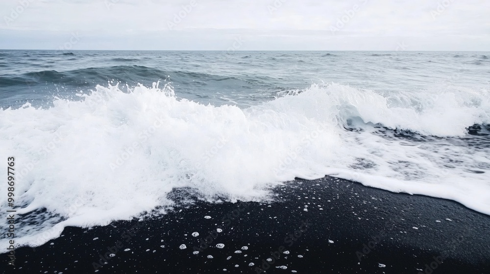 Icelandic volcanic black sand beach and waves scenic poster Icelandic volcanic black sand beach and waves scenic poster