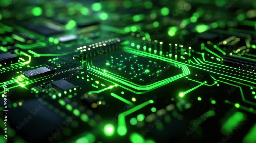 Bright neon green data streams in a motherboard circuit, creating a futuristic internet and network technology wallpaper Bright neon green data streams in a motherboard circuit, creating a futuristic internet and network technology wallpaper