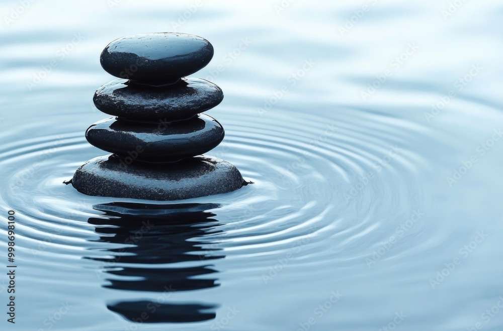 A stack of black pebbles balanced on top of each other A stack of black pebbles balanced on top of each other