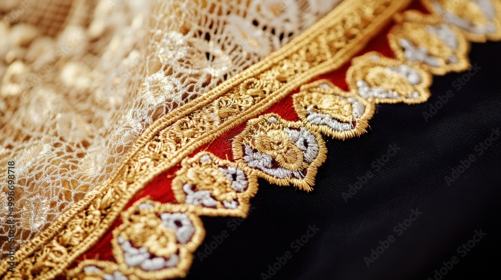 Obraz premium Intricate gold and silk kokoshnik detail for traditional fashion print