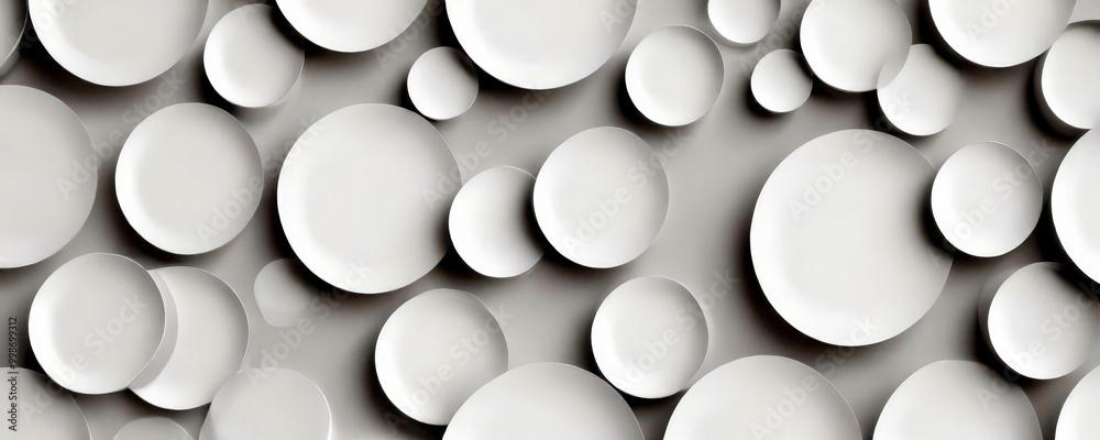 A repeating pattern of white circles of varying sizes, arranged in a grid-like formation against a light gray background A repeating pattern of white circles of varying sizes, arranged in a grid-like formation against a light gray background