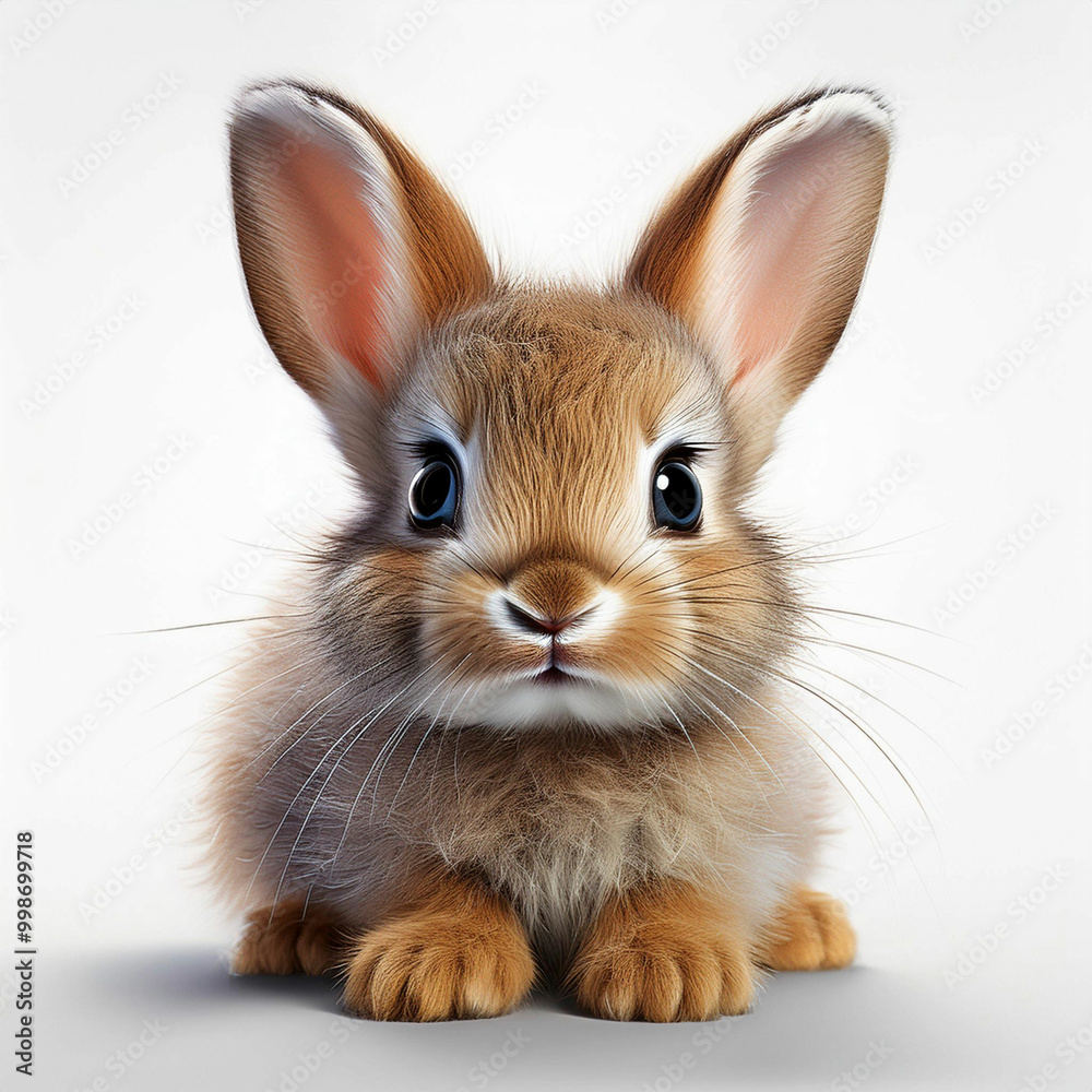 Obraz premium Baby Rabbit – Fluffy, small, and with large eyes, baby rabbits are a symbol of softness and cuteness.on white background