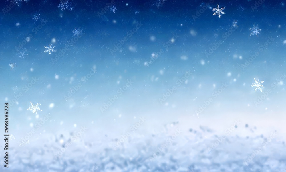 Snowflakes falling against a blue sky background Snowflakes falling against a blue sky background
