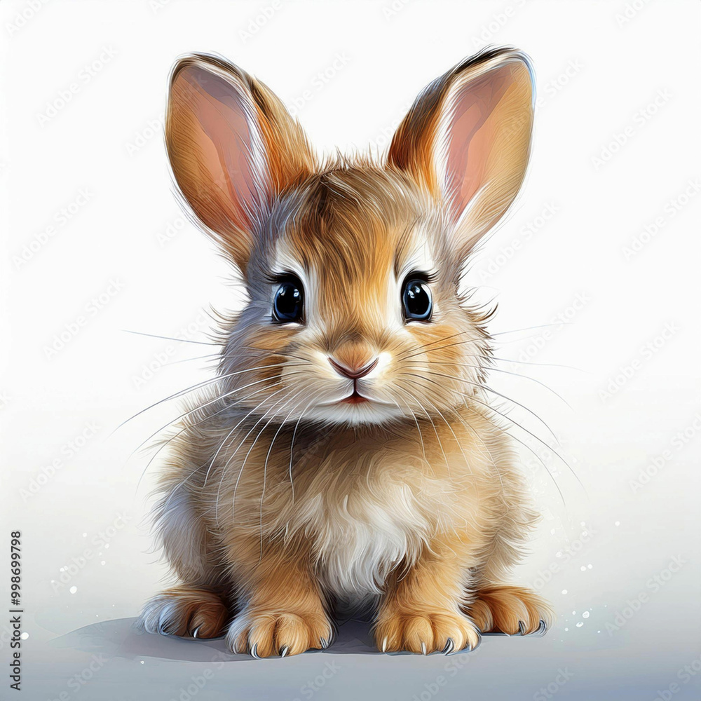 Baby Rabbit – Fluffy, small, and with large eyes, baby rabbits are a symbol of softness and cuteness.on white background Baby Rabbit – Fluffy, small, and with large eyes, baby rabbits are a symbol of softness and cuteness.on white background