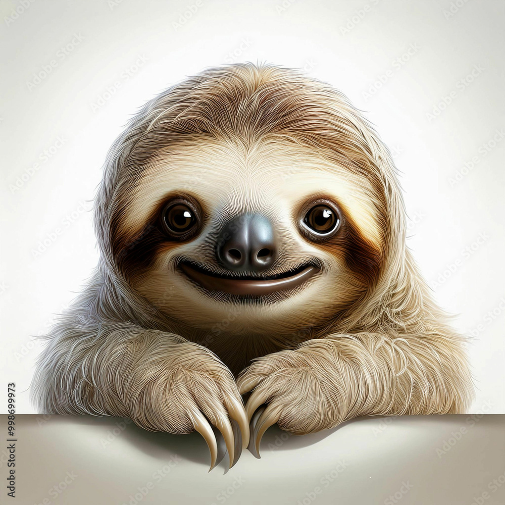 Fototapeta premium Baby Sloth – With their slow movements and adorable faces, baby sloths are cute and always seem to be smiling.on white background