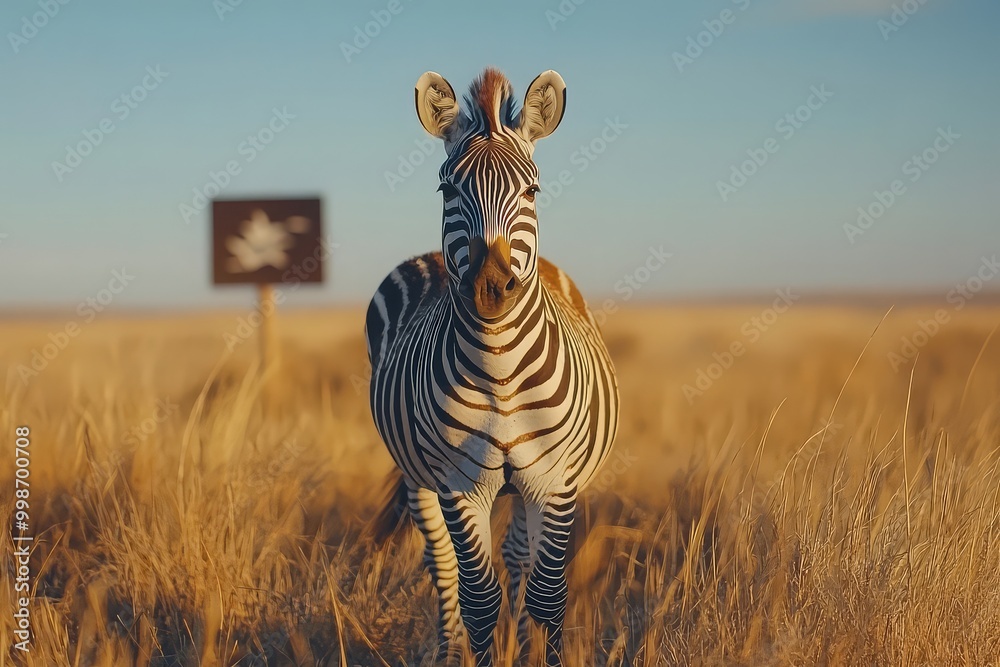 Obraz premium Zebra Walking Through Sunlit Path in Nature