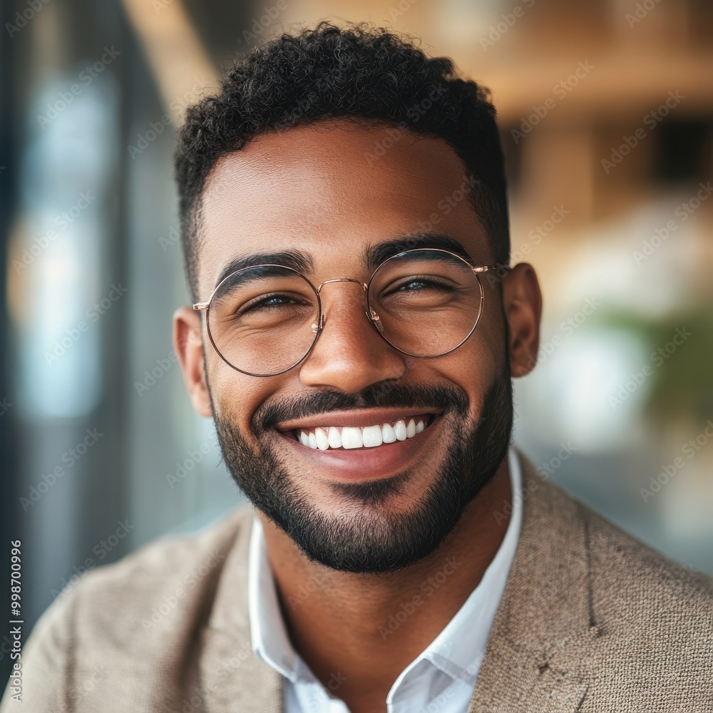 Happy young man smiling in a professional setting Happy young man smiling in a professional setting