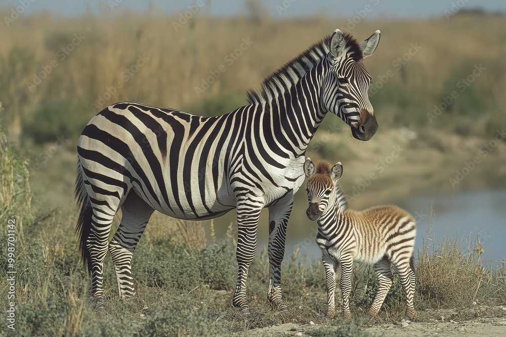 Zebra Mother and Foal in African Savannah Zebra Mother and Foal in African Savannah