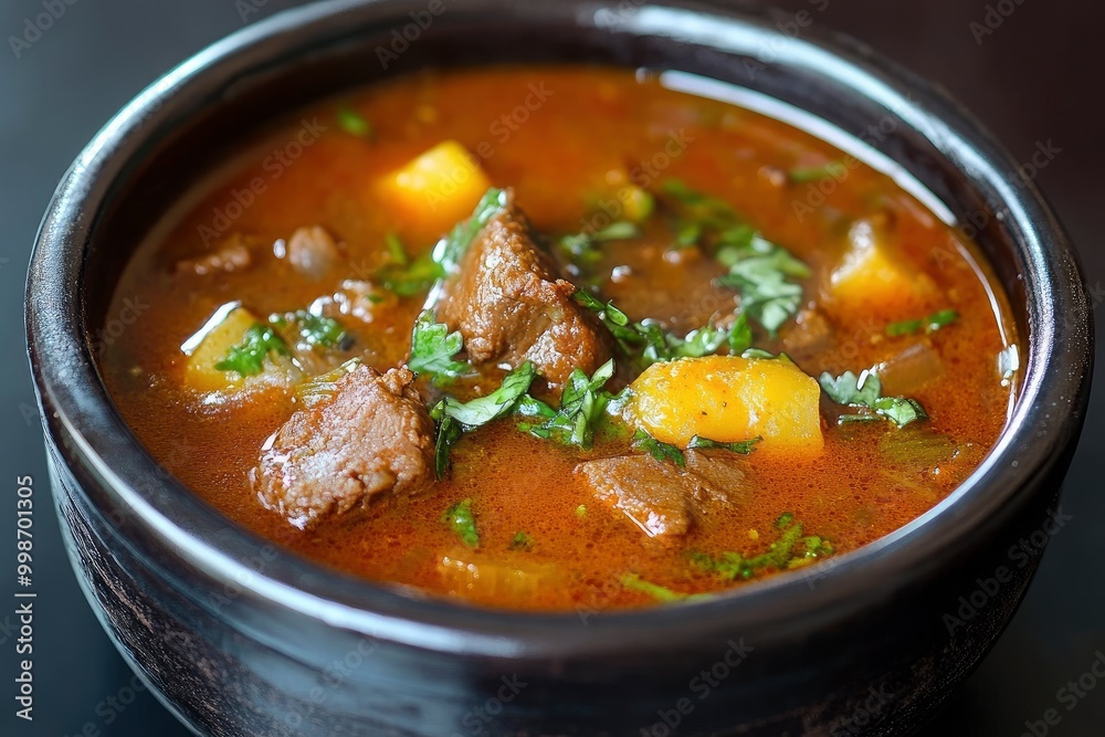 a Delicious Hungarian-style goulash soup - generative ai a Delicious Hungarian-style goulash soup - generative ai