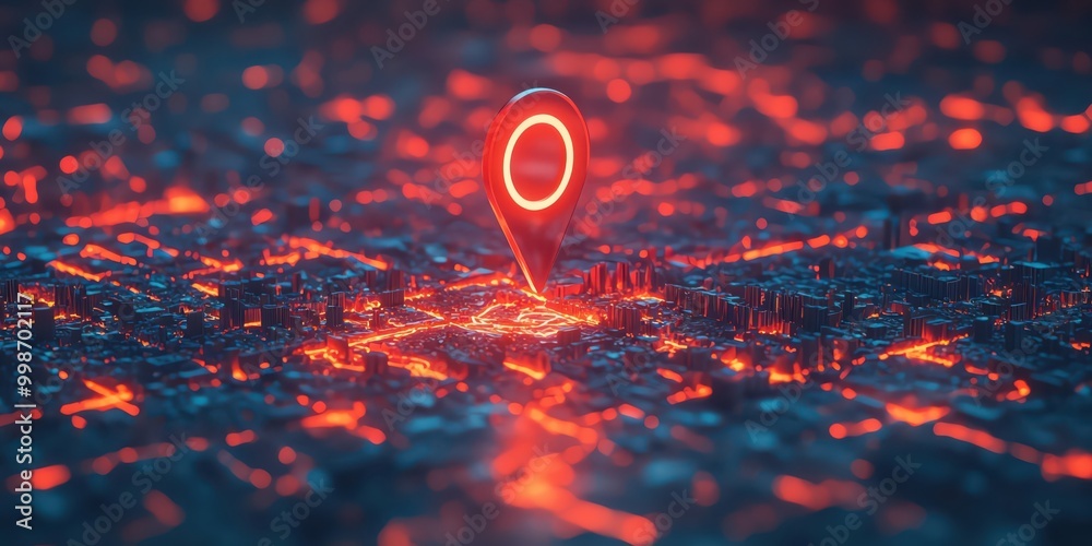 3D search bar floating above a digital map, exploration and discovery concept 3D search bar floating above a digital map, exploration and discovery concept